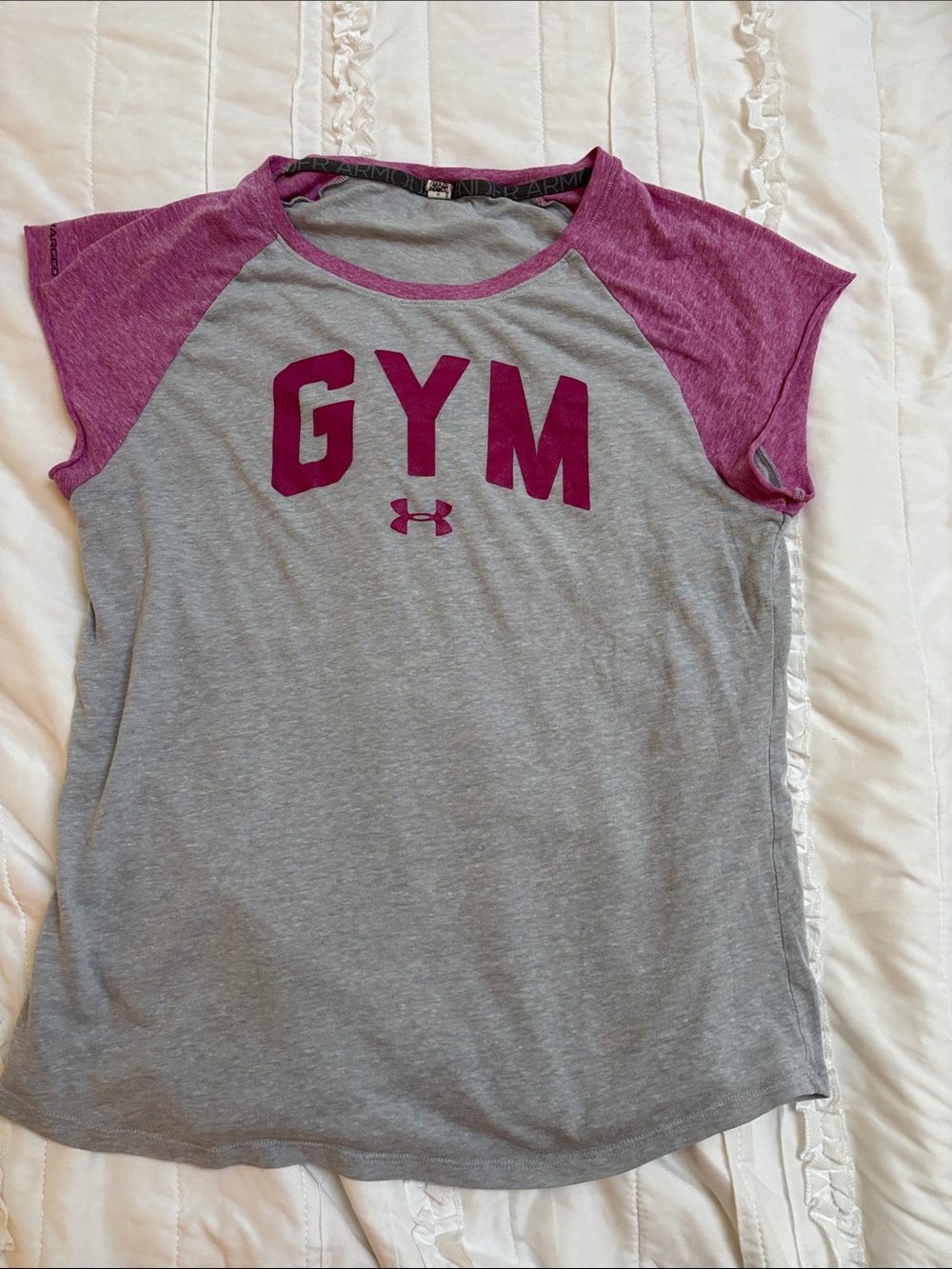Under Armour Gray and Magenta 'GYM' Muscle Tee